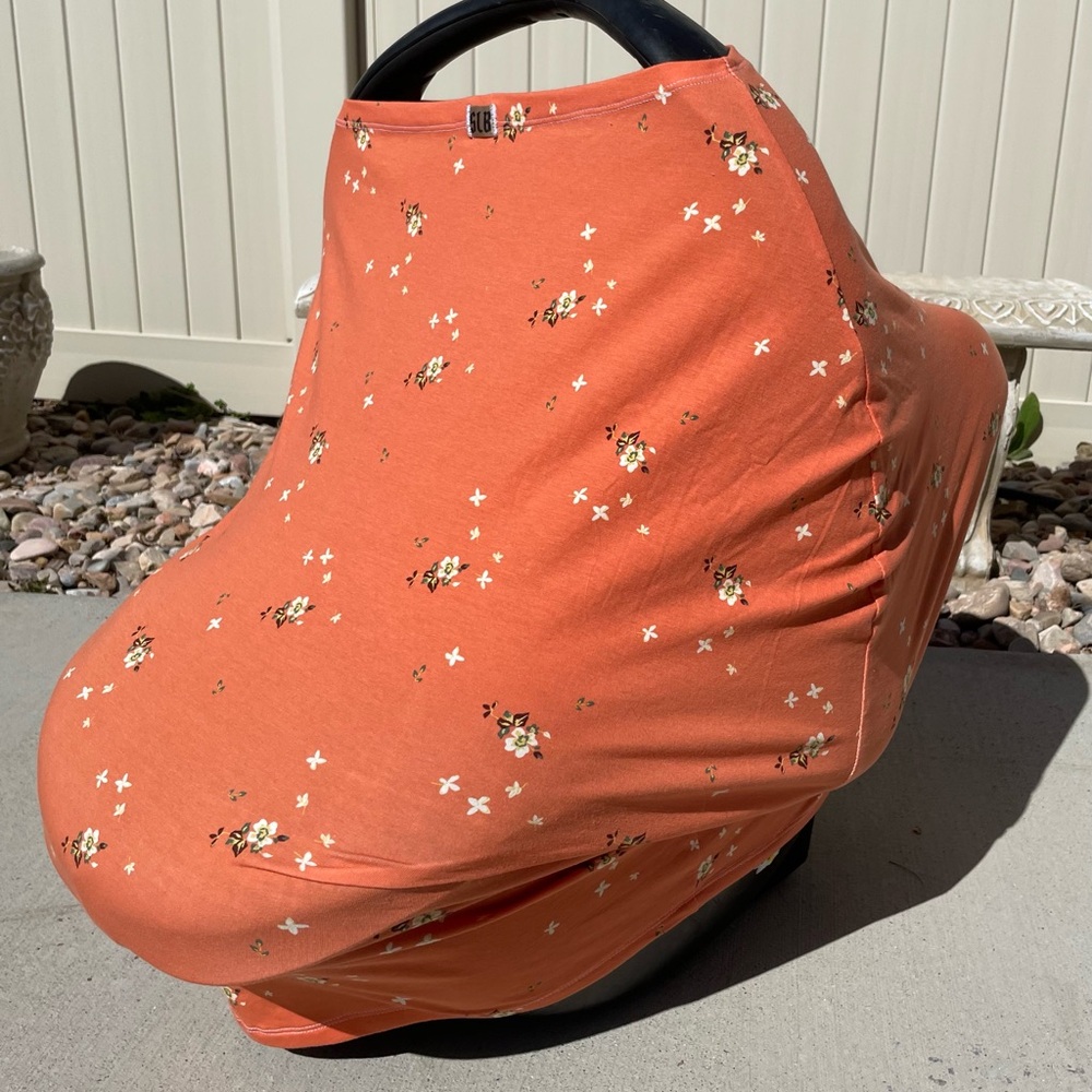 Orange Floral Infant Car Seat Cover Handmade Multi Use Cover
